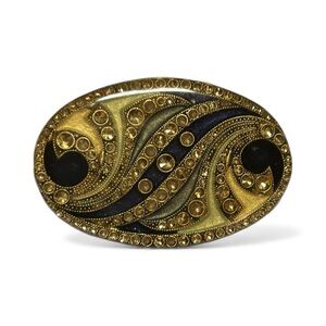 Vintage MCM Pierre Bex Oval Brooch Rare Blue Colorway Art Deco Rhinestone Enamel